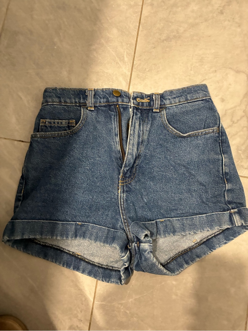 American apparel Classic High-Rise Denim Shorts in Blue
